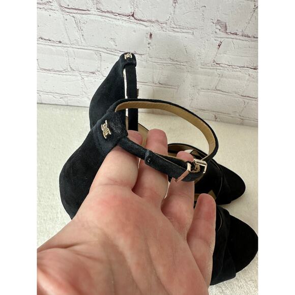 Sam Edelman Yancy Ankle Strap Sandals Black Suede Womens 11 Shoe Heels - Picture 3 of 7